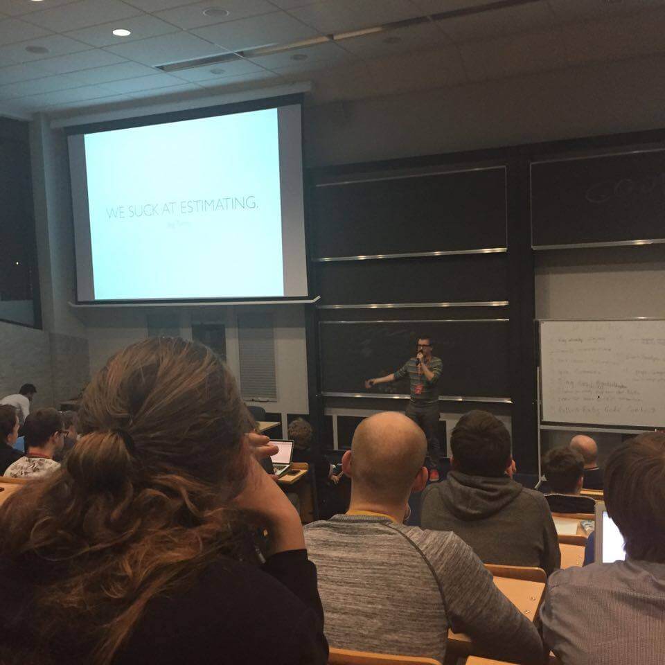 Tomek giving a lightning talk at Wroclove conference