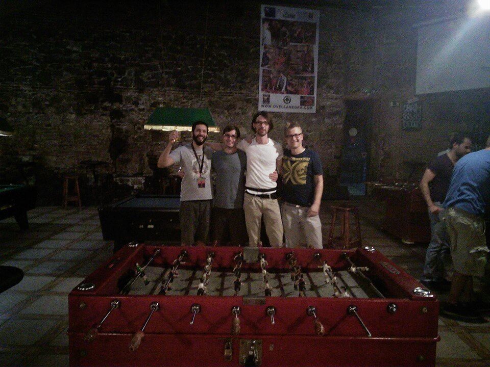 Playing foosball with guys from Codegram