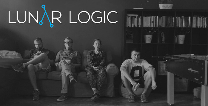 Photo of of a few Lunar folks with the Lunar Logic logo