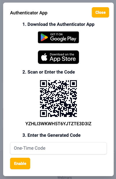 User can scan the QR code or enter the secret to add a new account to the authenticator app